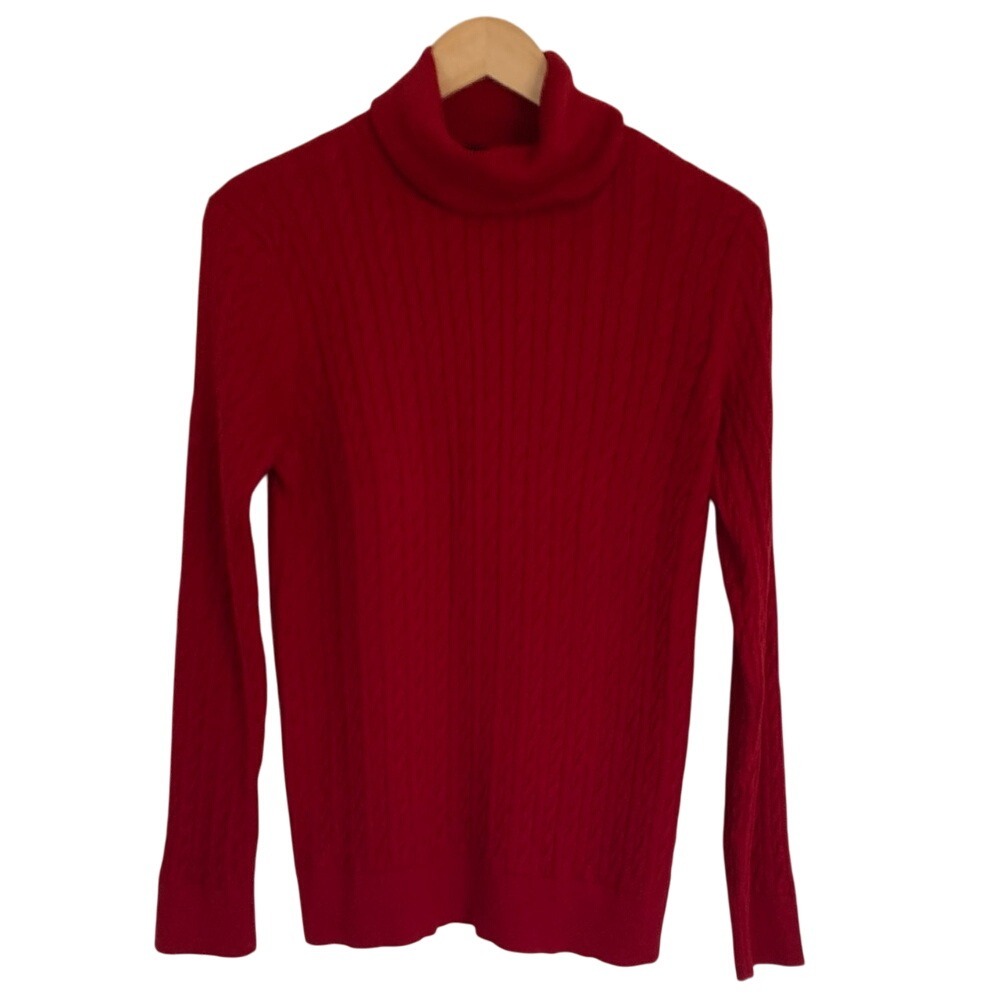 Talbots Womens Red Turtleneck Cable Knit Sweater Size Large Classic Staple‎